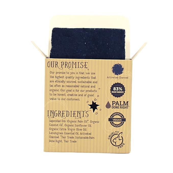 Organic Lemongrass Soap - Charcoal Bar - Gentle Cleansing for Sensitive Skin Citrus Herbal - 3 Pack - Natural Soap