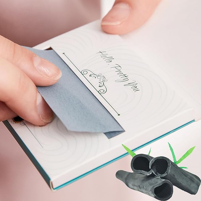 Premium Facial Oil Blotting Paper, 200 Counts - Natural Bamboo Charcoal Face Blotting Sheets, Easy Take Out Design - Top Handy Oil Absorbing Tissues - Oily Skin Care or Make Up Must Have!