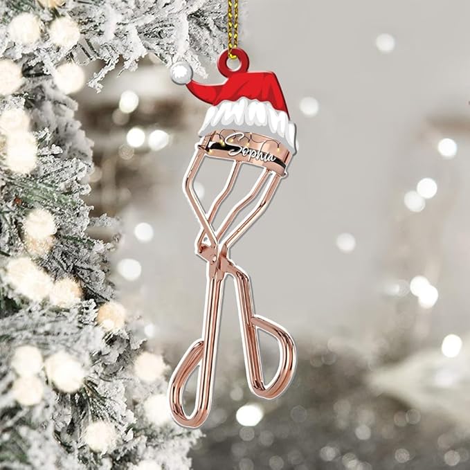 Personalized Name Eyelash Curler Shape Acrylic Flat Ornament, Makeup Ornament, Girl Makeup Artist Christmas Ornament, Makeup Stylist Ornament 102