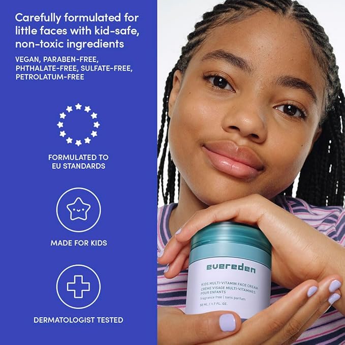 Evereden Daily 1-2-3 Routine: Clean, Vegan Skin Care Set for Kids, Hydrating, Nourishing Skincare Set with Multi-Vitamin Fragrance-Free Face Wash & Fragrance-Free Face Cream & SPF 30 Mineral Sunscreen