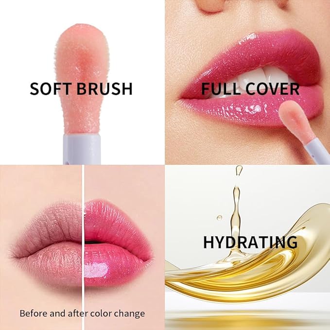 Shimmering Magic PH Color Changing、Hydrating Lip Glow Oil set, Plumping Lip Gloss set, Moisturizing Lip Oil Gloss, Transparent Moisturizing Lip Balm, Natural Lip Plumper(3 PCS)