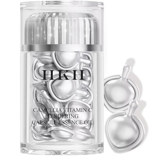 HKH Triple Vitamin C Dark Spots Correction Capsules Serum For Face,Camellia VE Anti-Aging Essence For Women Camellia Niacinamide serum For Women To Tighten Sagging Skin And Reduce Fine Lines