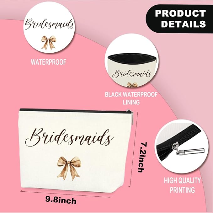 Luxury Makeup Bag Gift for Bridesmaid Proposal, Bachelorette Swag, Bridal Party - Thoughtful Present Women Ladies Friend Coworker - Travel Cosmetic Organizer