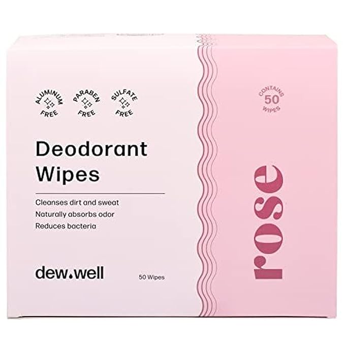 Deodorant Wipes - A Fresh Start When You’re On the Go - Aluminum, Paraben, and Sulfate Free - Rose Scent - 50 Individually Wrapped Wipes