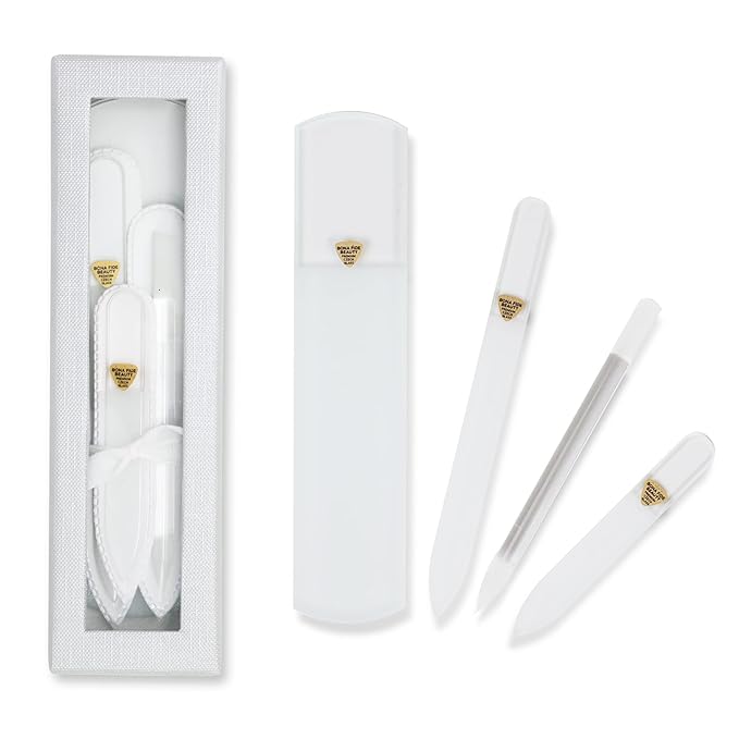 Bona Fide Beauty Nail Kit: Handmade from Czech Glass, Perfect Gift for Teenage Girl, 4PC Gift Set in Clear Color - Foot File, Traveil Nail File, Glass File, 1 Cuticle Pusher