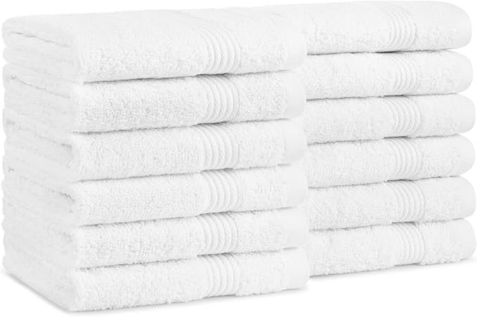 Arkwright Bath Washcloths 12 Pack - Super Soft 100% Cotton, 600 GSM Quick Dry & Absorbent, Luxury Face & Body Wash Cloth Towels for Hotels, Spa, and Vacation Rentals, Dove White
