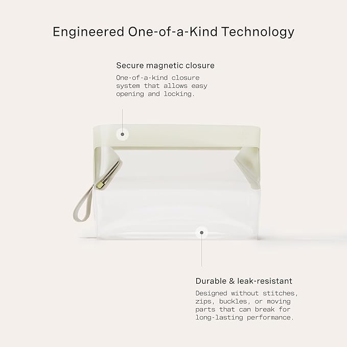 Cadence Parcel - Clear Dopp Kit with Magnetic Closure - Durable and Leak-Resistant Travel Toiletry Kit - TSA-Compliant & Modular Design - Hygiene Bag for Travel Essentials - 1 Qt - Pebble