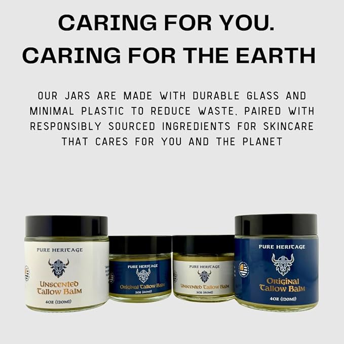 Pure Heritage Handmade Tallow Balm – Unscented Grass-Fed & Finished Moisturizer & Healing Cream | Natural Care for Sensitive Skin, Eczema, Rosacea, Babies, Men & Women (2oz)