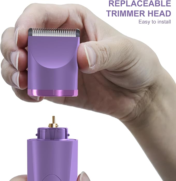 OLOV Electric Body Hair Trimmer - Groin Trimmer for Men - Bikini Trimmer Women - Wet/Dry Shaver Groomer, Replaceable Ceramic Blade Heads, USB Recharge Dock, Waterproof Hygiene Razor, Bright Purple