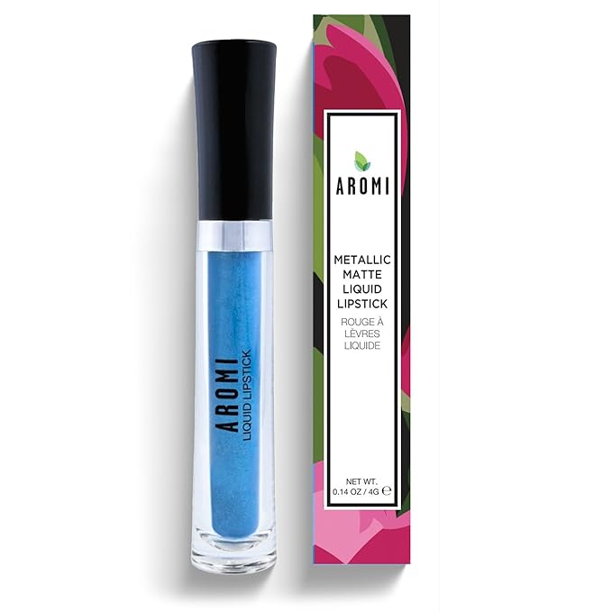 Aromi Bright Blue Metallic Liquid Lipstick | Sparkly Sky Lip Color with Shimmery Finish, Vegan Makeup, Cruelty-free, Long-lasting (Snow Queen)