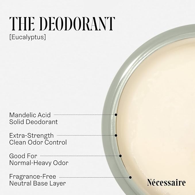 Nécessaire The Deodorant Eucalyptus | Natural Aluminum Free Deodorant For Women & Men. Extra Strength Treatment with Mandelic Acid. Free of Baking Soda, Ozokerite & Parabens (75 g/2.5 oz)