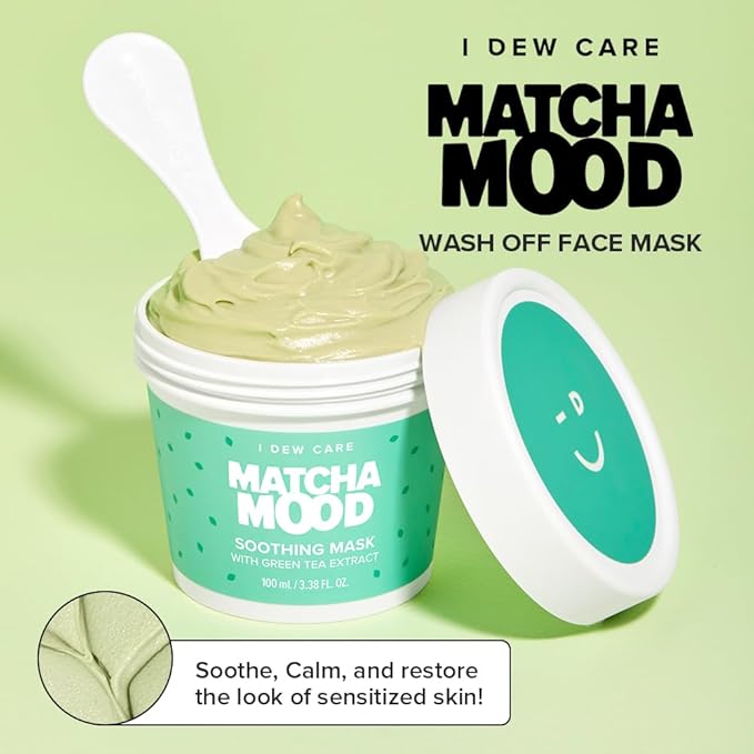 I Dew Care Wash-Off Mask - Matcha Mood | Korean Facial Soothing Green Tea Skincare for Dry and Sensitized Skin, Korean Face Mask Skin Care for Face, 3.38 Oz