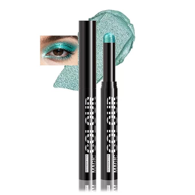 Green Eyeshadow Stick, Light Green Glitter Eyeshadow Pencil, Emerald Green Shimmer eyeshadow for Women High Pigment Waterproof Long Lasting Eye Shadow Pen, Women Eye Highlighter Stick (24#)