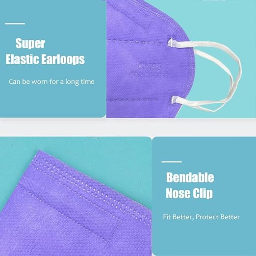 Purple KN95 Face Masks 100 Pack Breathable Disposable Face Masks