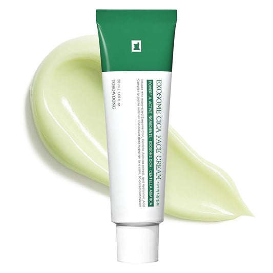 TOSOWOONG Exosome CICA Face Cream - Daily Soothing Moisturizer for Breakouts and Irritated Skin, Fast-Acting, Lightweight Korean Skincare for Redness and Blemish-Prone Skin, 50ml / 1.69 fl. oz.