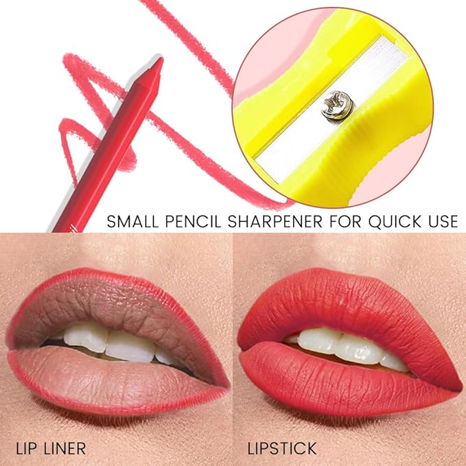 evpct 1Pcs Vermilion Red Matte Long Lasting Lip Liner Pencils Makeup for Shaping & Sculpting Lips, No Transfer Long Wear Waterproof Pigmented Lip Liner lipliners Crayon Lipstick Pencil Sharpener 17