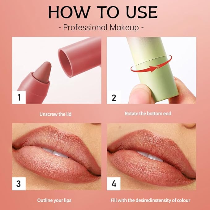 Terracotta Coral Matte Lip Liner Pencil – Smooth & Moisturizing Lip Pencil for Precise Contour, Rich Color Payoff, Lightweight Everyday Lip Makeup, Twist-Up Design,02#