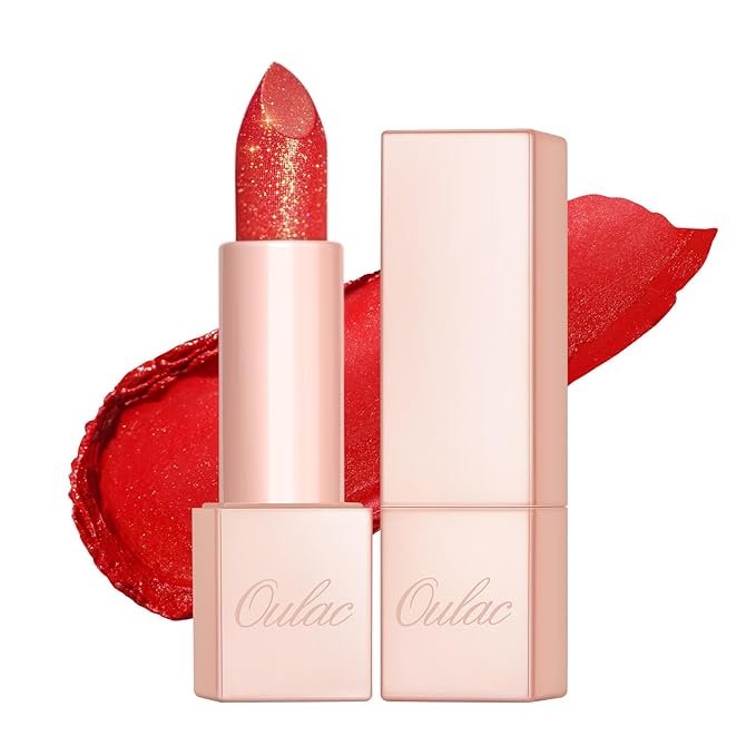 Oulac Moisturizing Coral Red Lipstick - Tinted Lip Balm Infused with Damask Rose Oil Alleviate Lips, Shiny & Lightweight Lip Makeup Vegan & Gluten Free, PG02 Red Coral