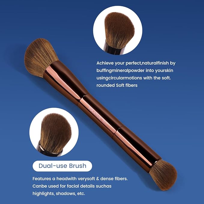 MAANGE 20 PCS Foundation Makeup Brush Set, Double-ended Kabuki Brush Contour for Liquid Powder Concealer Cream Blending Blush Makeup Tools (Brown)