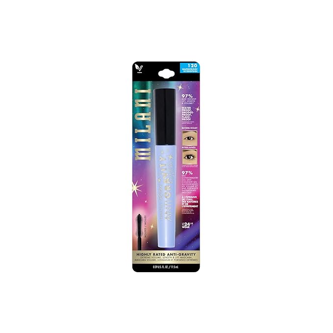 Milani Waterproof Mascara Volume and Length, Highly Rated Anti-Gravity Black Shade with Castor Oil and Molded Hourglass Shaped Lash Coating Mascara Wand