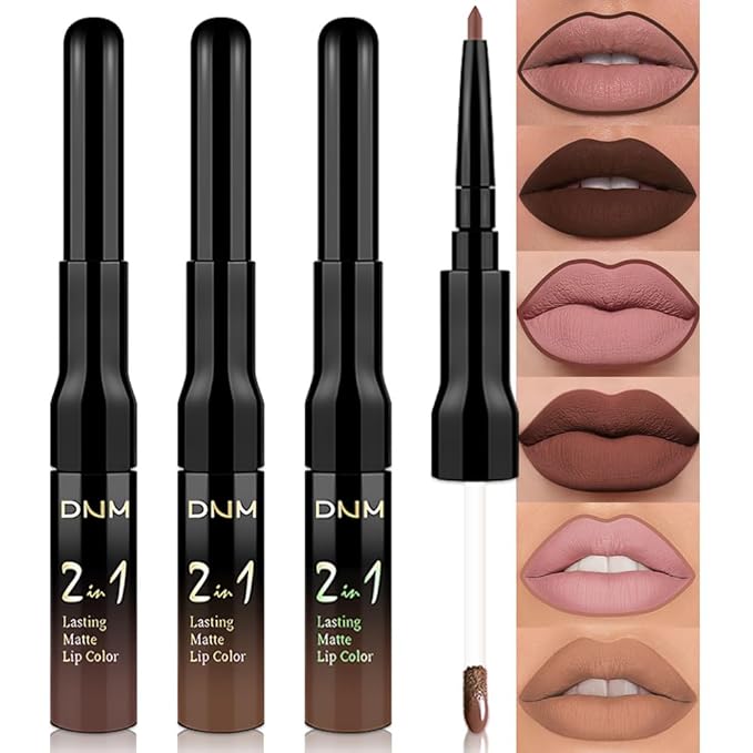 evpct 3Pcs Chocolate Nude Brown True Nude Matte Lip Liner & Liquid Lipstick Stain Makeup Set for Women, Lip Liner Stain Long Lasting Waterproof Smudge Proof, Cruelty Free Lip Makeup 24 hours originale