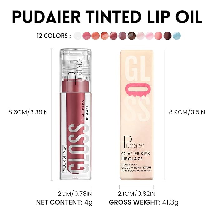 Pudaier Glossy Lip Stain, Color Change Effect, Moisturizing Lip Care Tinted Lip Oil, Excellent Recovery, Hydrating Plumping Lip Gloss Balm, Non-Sticky LipGloss Oil for Dry Lip (12 Tide Flood)