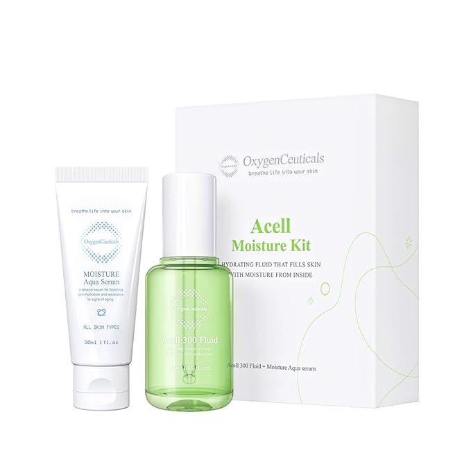 OxygenCeuticals Acell Moisture Kit – Acell-300 Fluid 30ml + Moisture Aqua Serum 30ml, Lightweight Hydrating Ampoule & Serum Duo for Moisture Balance & Sensitive Skin
