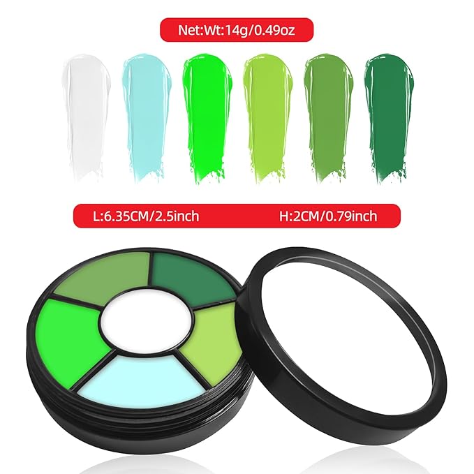 Go Ho 6 Colors Green Face Body Paint,Cream Washable Formula Face Painting for Adults Children Halloween Cosplay,Body Paint FX Makeup Palette,Professional Costumes Face Paint Green Makeup