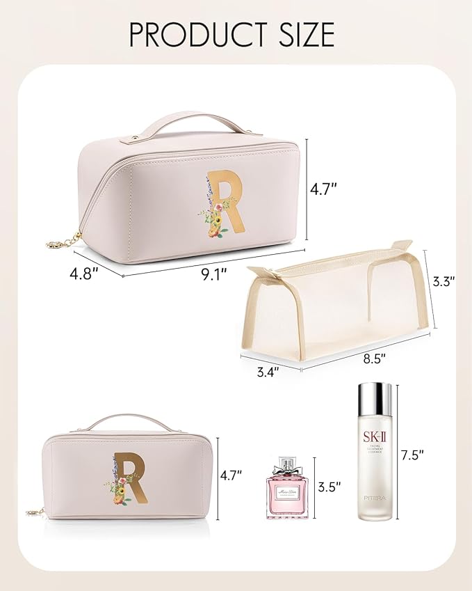 Vlando Personalized Birthday Gift,Initial Makeup Organinzer,Graduation Gifts for Her Sister Birthday Gift Ideas,Monogrammed Cosmetic Travel Bag(Letter R)