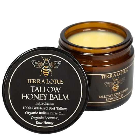 Organic Grass-Fed Beef Tallow Balm with Raw Honey - Moisturizing Cream for Soft, Smooth Skin - Handmade All-Natural Moisturizer (2 Oz, Unscented)