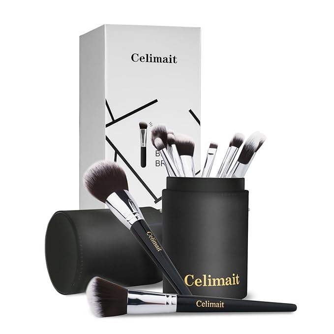 Makeup Brushes Set 12 Piece Professional & Beginner Friendly, Soft Synthetic Bristles for Face Eyeshadow Blending, Easy to Clean Travel Ready with Case, Ergonomic Wooden Handle (Dark Black)