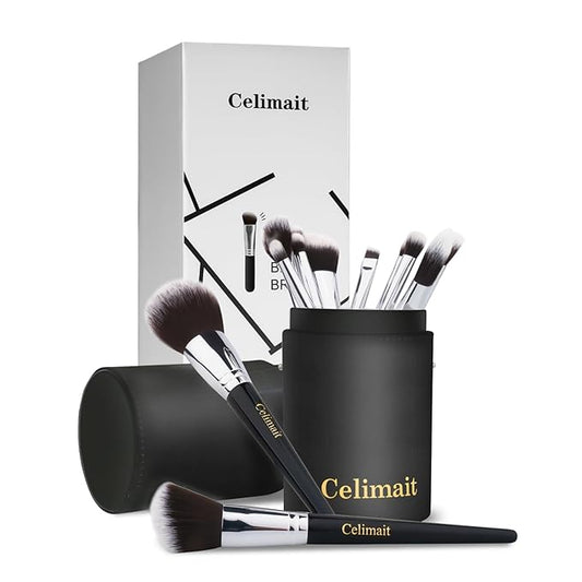 Makeup Brushes Set 12 Piece Professional & Beginner Friendly, Soft Synthetic Bristles for Face Eyeshadow Blending, Easy to Clean Travel Ready with Case, Ergonomic Wooden Handle (Dark Black)