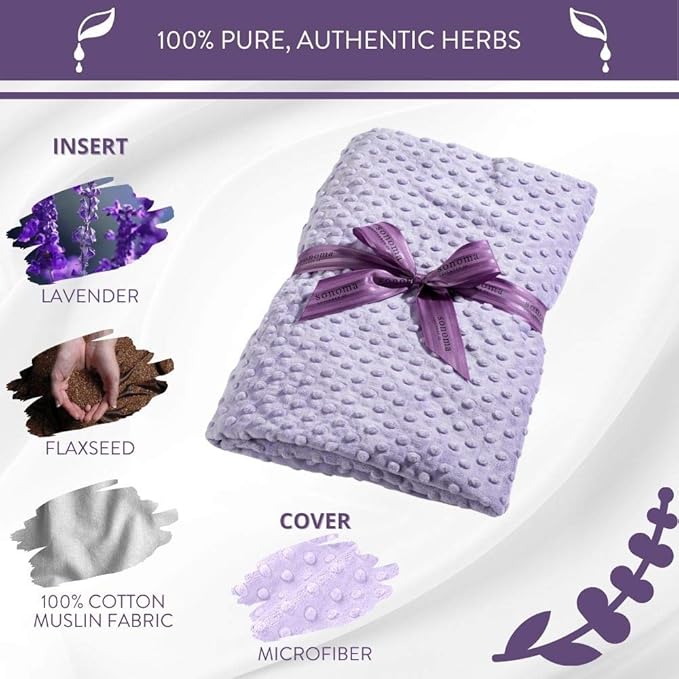 Sonoma Lavender Aromatherapy Spa Blanket Filled with Lavender Flowers and Flaxseed, Hot/Cold Microwaveable Heated Blanket for Soothing Muscles with Removable Washable Cover (44" x 18", Lilac Dot)