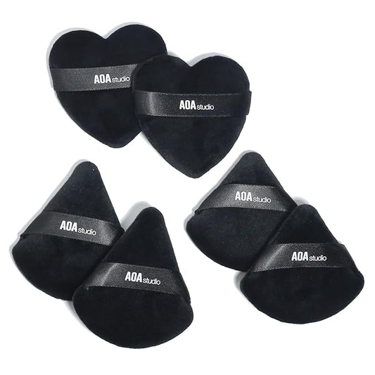 AOA Studio Velvet Puffs Makeup Puff Set of 6 Loose Powder Body Powder, Velour Makeup Blender Sponge Foundation Blending Sponges Set Beauty Makeup Tools(Black/Peach) (Small black/Big black/Heart black)