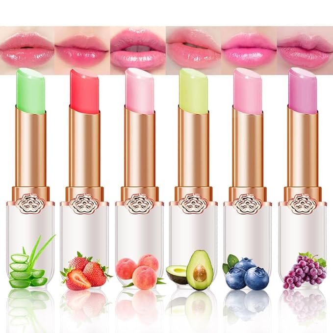 BINGBRUSH Peach Color Changing Lipstick,Lip Stain Long Lasting waterproof color changing lip gloss magic Moisturizer Lip Care Lip Balm Magic Lip Gloss Lip Tint Stain Gloss Set for Women (6Pcs)