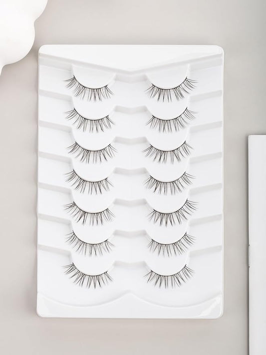Natural Eyelashes False Lashes for Small Eyes 10Mm Short Eyelashes C Curl Strip Lashes Wispy Eye Lash Pack with Thin Cotton Band 7 Pair Siligli