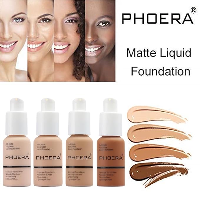 2 Pack PHOERA Foundation,Full Coverage Foundation,Concealer Foundation Full Coverage Flawless New 30ml PHOERA 24HR Matte Oil Control Concealer(103 Warm peach）