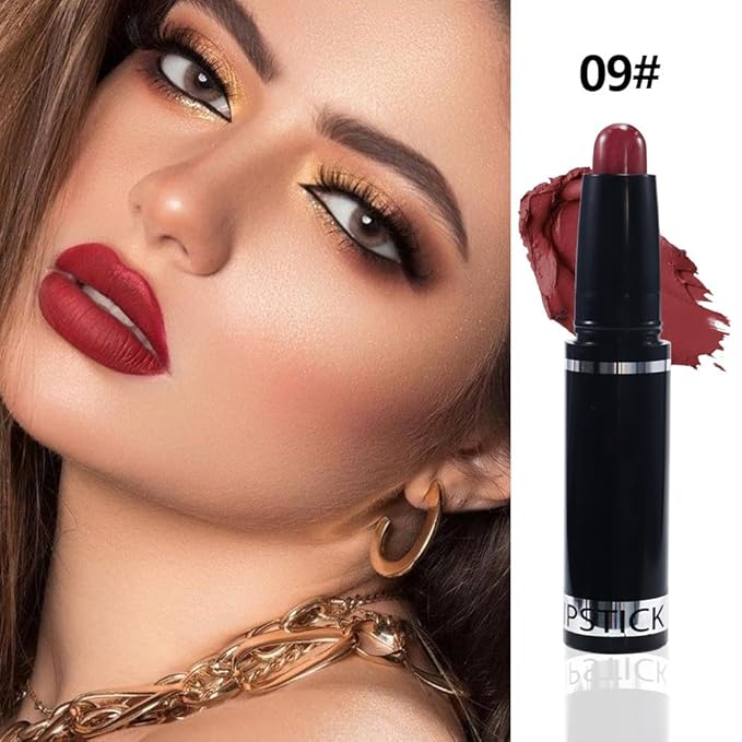 Dark Red Matte Lipstick Crayon Pencil Set,Velvet Lip Stick for Women 24 Hour Long Lasting Waterproof Lip Liner,Magic Lipstick 24 Hours Original Lip Liner Makeup Stain Long Lasting Waterproof
