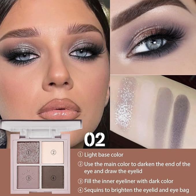 4Colors Eyeshadow Makeup Palette,Nude Gray Black Natural Neutral Powde Eye Shadow Palette for Older Women,Long Lasting Naturing-Looking,Lightweight,Waterproof,Eye Makeup Kit Travel Size