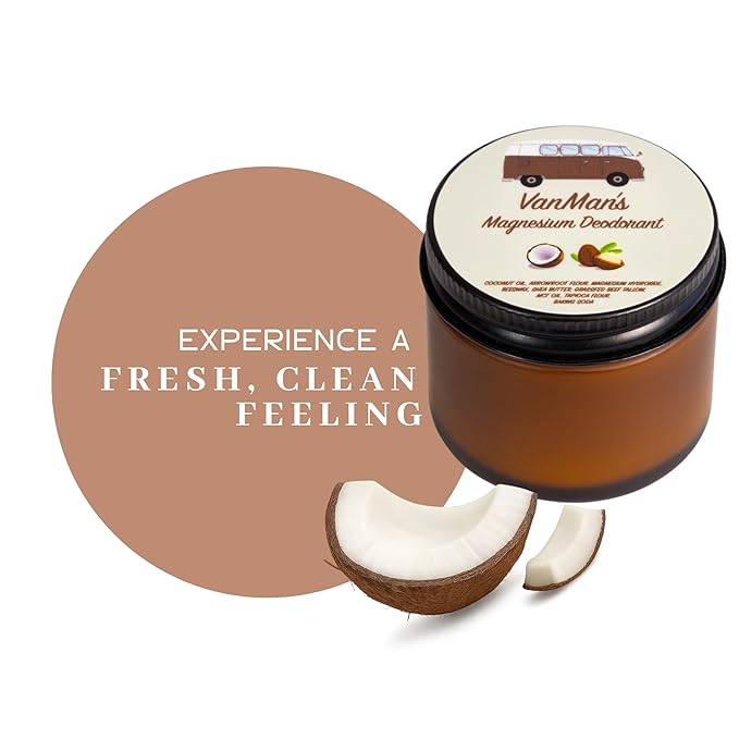 VanMan Coconut & Magnesium Deodorant Jar - Natural Aluminum Free Deodorant for Women & Men - Effective Odor Control for Delicate Skin - With Tallow, Shea Butter & Coconut Oil - 2.8 oz Unscented