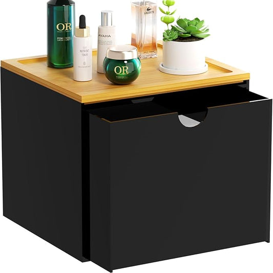 VITVITI Drawer Disposable Face Towel Holder Box, Acrylic Facial Towel Container for XL Clean Skin Club, Large Disposable Face Towels Storage with Bamboo Lid, for Bathroom, Vanity Makeup, Black