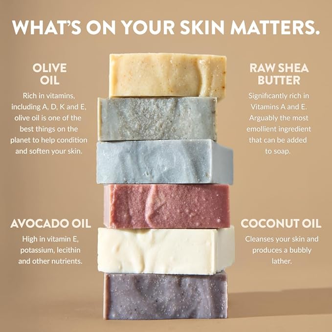 Crate 61 Organics, Handmade in Canada, Plant Based Cold Process Natural Bar Soap, With Premium Essential Oils, Pack of 6 (Dry Skin)