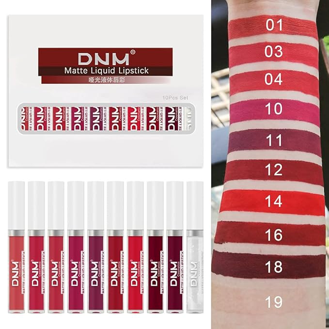 evpct 9Pcs Deep Red Black Matte Liquid Lipsticks + 1Pcs Clear Lip Plumping Plumper Gloss Makeup Set Long Lasting Lipstick 24 hour Waterproof labiales matte mate larga duracion 24 horas originales