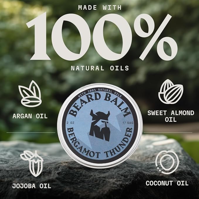 Beard Balm for Men - Leave in Beard Conditioner - Styling Balm Made with Naturally Derived Beard Butter, Argan & Jojoba Oils (2 Ounce (Pack of 1), Bergamot Thunder)