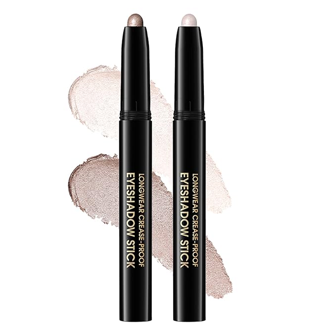 CHIFURE Eyeshadow Stick, Shimmer and Matte Cream Eye Shadow Brightener Sticks Eyeliner Pencil Crayon, Waterproof Long Lasting Eye Highlighter Stick Makeup,0.056 Oz(2PCS #6-Oyster+#9-Champagne)