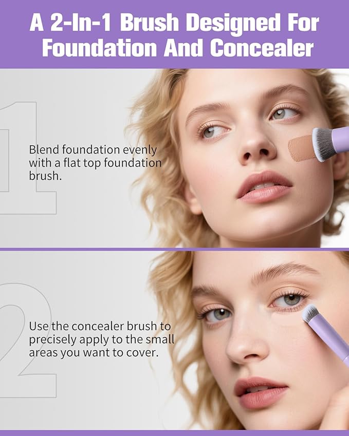 EIGSHOW Foundation & Concealer Brush with Silver Ion Bristles, Dual Ended Makeup Brush for Flawless Coverage, Precision Concealer (D110P)