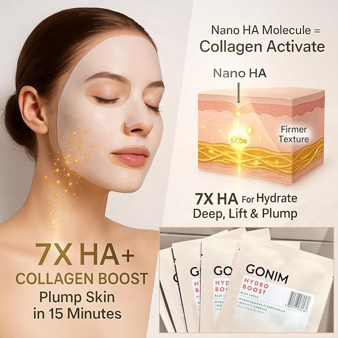 GONIM Face Mask Korean Skin Care with Hyaluronic Acid Serum & Collagen Activation, Face Masks Skincare with Vitamin C, Moisturizing Sheet Mask for All Skin,Korean Face Mask Travel Essentials 15 Sheets