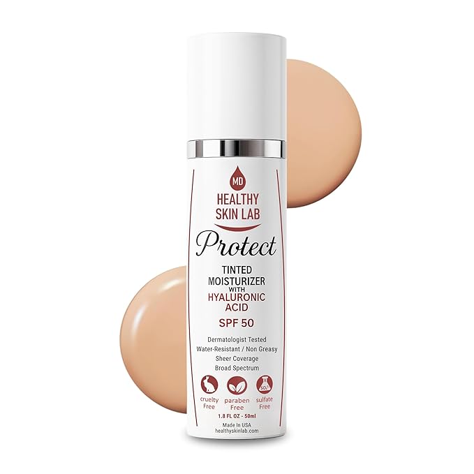 Protect Tinted Moisturizer & Mineral Sunscreen SPF 50, Anti-Aging, Lightweight Makeup With Broad Spectrum UV Protection + Hyaluronic Acid, Dermatologist-Tested, All Skin Types, 1.8 oz