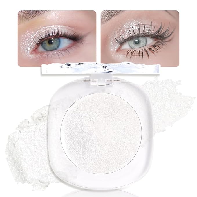 Pearl White Cream Glitter Shimmer Metallic Eyeshadow Palette Makeup, Natural Single Mini Instant Holographic Eyeshadow For Women, Sombras Crema Para Ojos, Talc, Paraben & Cruelty Free