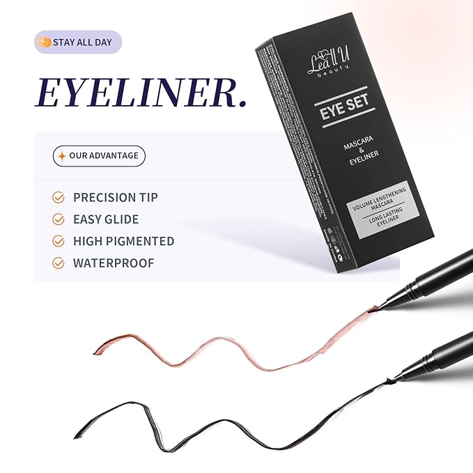 4D Mascara And Eyeliner Set Black Brown Long Lasting Mascara Waterproof Eyeliner Kit (Black)